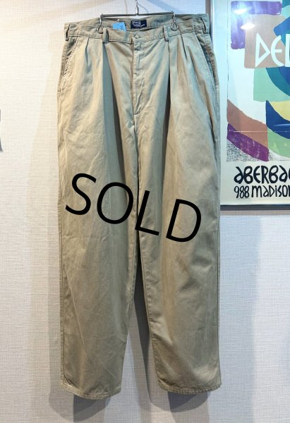 画像2: 〜90’ｓ USA製 ビンテージ【ラルフローレン】POLO RALPH LAUREN【ベージュ】【２タック】【コットンパンツ】チノパン【36X30】  (2)