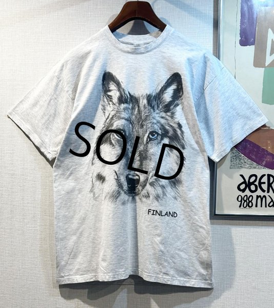 画像1: ビンテージ【B&C】オオカミプリント FINLAND【杢グレー】Tシャツ【サイズXL】  (1)