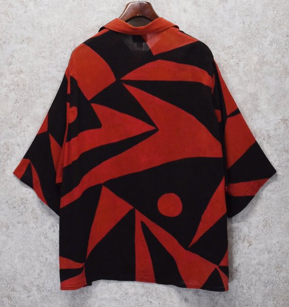 画像3: 【ビンテージ】【SUCESOS】【赤×黒】アシンメトリー【コットンシャツ】半袖シャツ【オーバーシャツ】  (3)