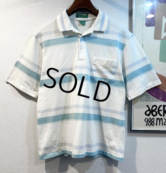 画像1: 【USA製】【GRAND SLAM by munsingwear】【マンシングウェア】【白x水色】ボーダー【ポロシャツ】【サイズＬ】  (1)