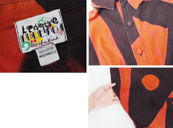 画像2: 【ビンテージ】【SUCESOS】【赤×黒】アシンメトリー【コットンシャツ】半袖シャツ【オーバーシャツ】  (2)