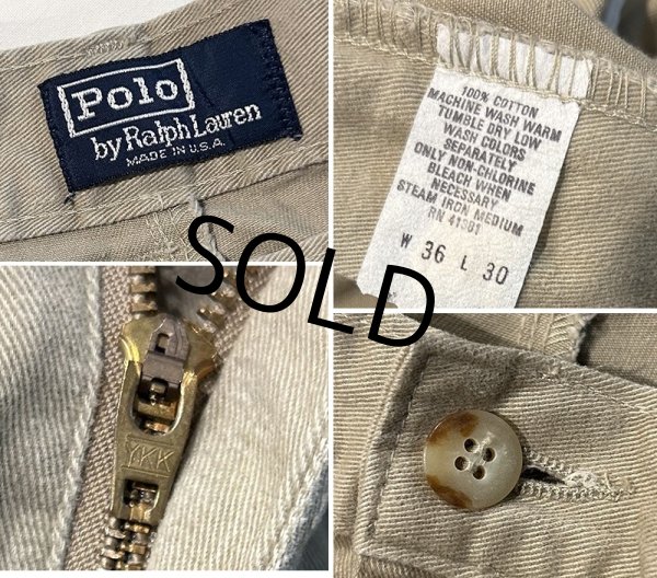 画像3: 〜90’ｓ USA製 ビンテージ【ラルフローレン】POLO RALPH LAUREN【ベージュ】【２タック】【コットンパンツ】チノパン【36X30】  (3)