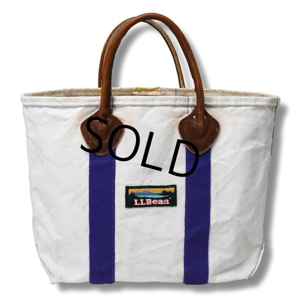 画像4: 【ビンテージ】【L.L.bean】白ｘ紫【キャンバス】【レザーハンドル】【ミニトートバッグ】LMA 【ビーントート】  (4)