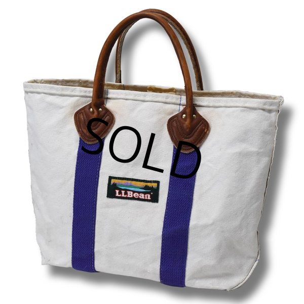 画像1: 【ビンテージ】【L.L.bean】白ｘ紫【キャンバス】【レザーハンドル】【ミニトートバッグ】LMA 【ビーントート】  (1)
