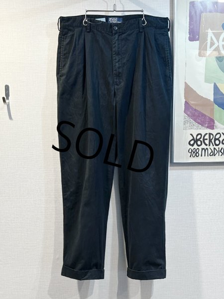 画像2:  ビンテージ【ラルフローレン】POLO RALPH LAUREN【黒】【２タック】【コットンパンツ】【35X30】  (2)