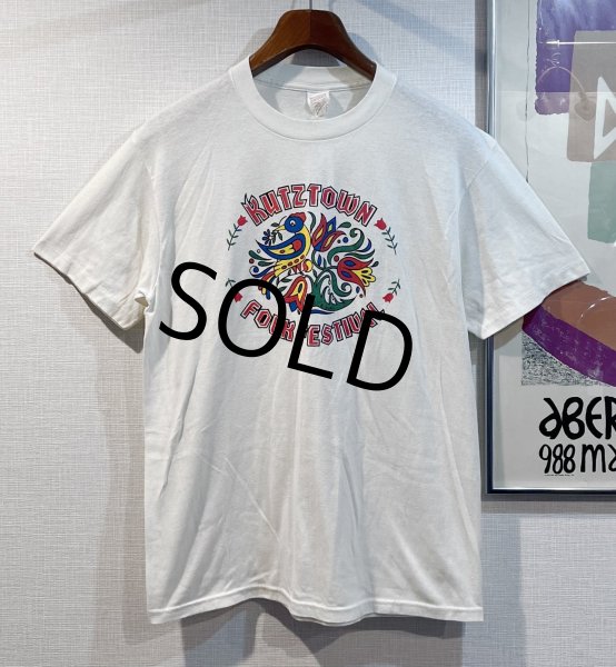 画像1: ほぼ未使用 80's【USA製】KUTZTOWN【ビンテージ】【クリーム色】【鳥と花】プリント【Tシャツ】【サイズＬ】  (1)