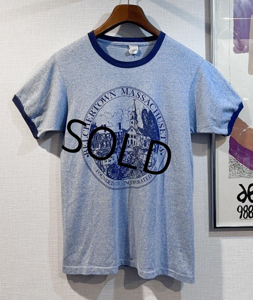 画像1: 80's~【ビンテージ】【USA製】【belchertown MA】【霜降りブルー】【リンガーTシャツ】【サイズM】   (1)