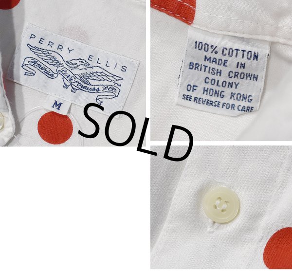 画像2: 【ビンテージ】ペリー・エリス【PERRY ELLIS】【白ｘ赤】ドット柄【コットン半袖シャツ】サイズＭ  (2)