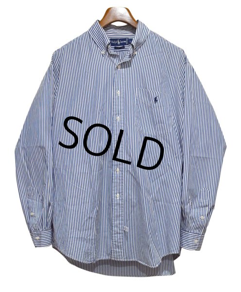 画像1: POLO RALPH LAUREN【ポロラルフローレン】胸ポケット刺繡ロゴ入り【青×白ストライプ】コットン【ボタンダウンシャツ】【サイズL】   (1)