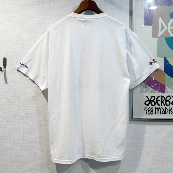 画像3: 程度良好!! ビンテージ【DELTA】BLOOD DONOR レッドクロス 赤x青プリント 白Tシャツ サイズL   (3)