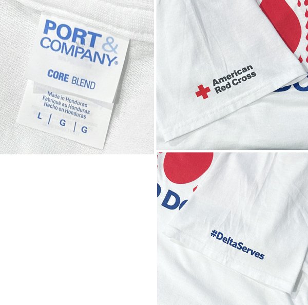 画像2: 程度良好!! ビンテージ【DELTA】BLOOD DONOR レッドクロス 赤x青プリント 白Tシャツ サイズL   (2)