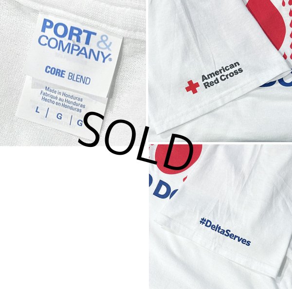 画像2: 程度良好!! ビンテージ【DELTA】BLOOD DONOR レッドクロス 赤ｘ青プリント 白Tシャツ サイズＬ   (2)