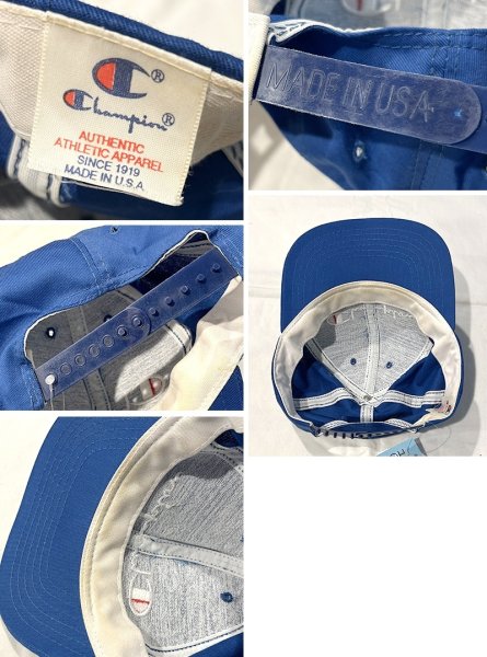 画像2: 破損修理待ち　90’s【USA製】【ビンテージ】Champion【チャンピオン】【青】ロゴ刺繍【ベースボールキャップ】  (2)