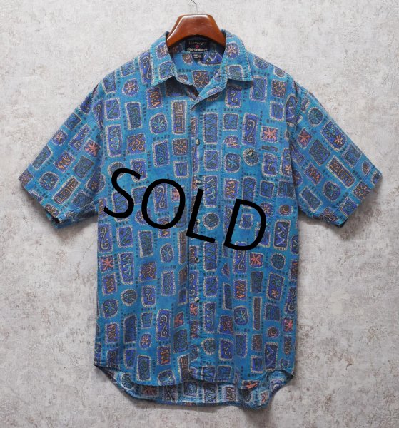 画像1: 80's【インド製】ビンテージ【Revenge Shirtmaker】【水色】総柄【コットン】半袖シャツ 【サイズM】  (1)