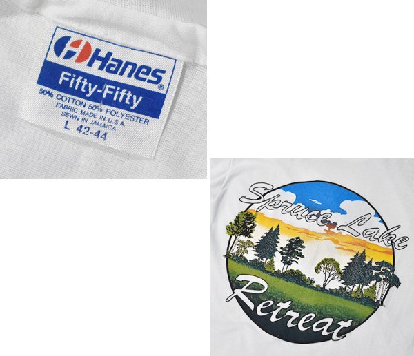 画像2: デッドストック【〜90's】【ビンテージ】【Hanes】ヘインズ【Spruce Lake Retreat】プリント【白】【Tシャツ】【サイズL】  (2)