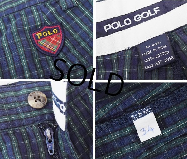 画像2: 90’s~【POLO GOLF】【ポロゴルフ】【POLO RALPH LAUREN】オールドラルフローレン【ネイビー×緑】【チェック柄】【ショートパンツ】【短パン】【コットンショーツ】【W34】  (2)