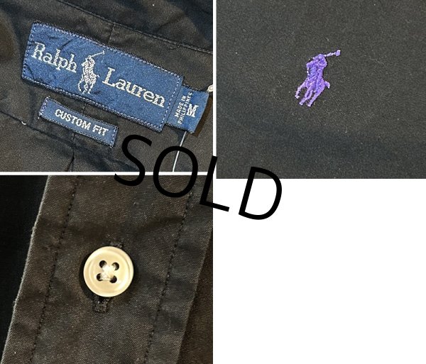 画像2: ビンテージ POLO RALPH LAUREN【ポロラルフローレン】【CUSTOM FIT】胸刺繡ロゴ入り【黒】【ボタンダウンシャツ】【サイズM】   (2)