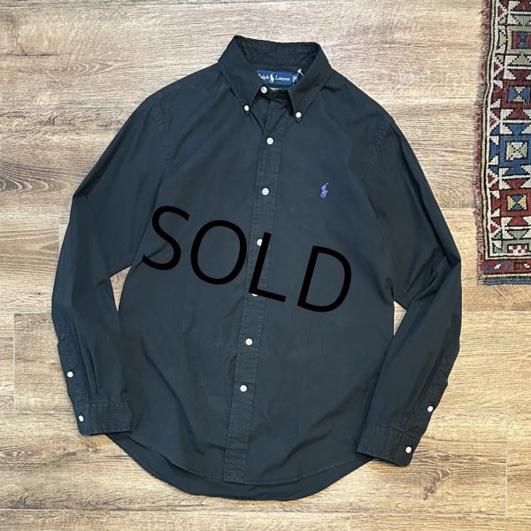 画像1: ビンテージ POLO RALPH LAUREN【ポロラルフローレン】【CUSTOM FIT】胸刺繡ロゴ入り【黒】【ボタンダウンシャツ】【サイズM】   (1)