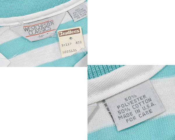 画像2: デッドストック【90’s】【USA製】WEST CHESTER【ミントグリーン×白】【ボーダー】【ポロシャツ】【半袖シャツ】【サイズM】   (2)