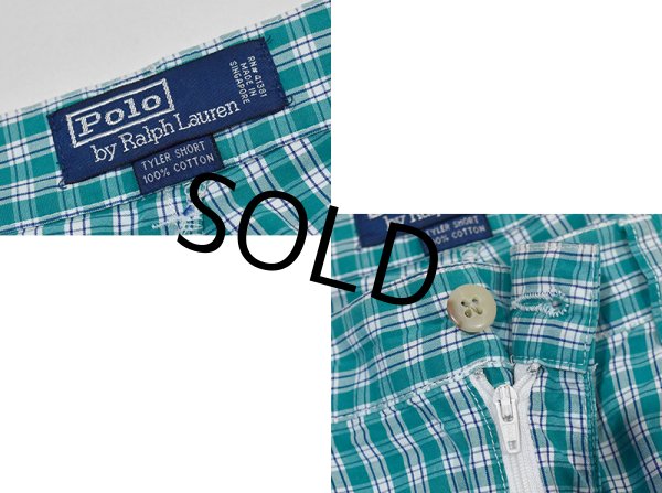 画像2: 【POLO RALPH LAUREN】オールドラルフローレン【TYLER SHORT】【緑×紺】チェック【２タック】【ショートパンツ】【短パン】【コットンショーツ】【W36】  (2)
