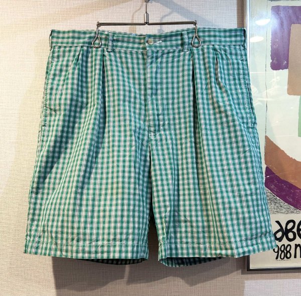 画像1: 【POLO RALPH LAUREN】オールドラルフローレン【TYLER SHORT】【緑×紺】チェック【２タック】【ショートパンツ】【短パン】【コットンショーツ】【W36】  (1)
