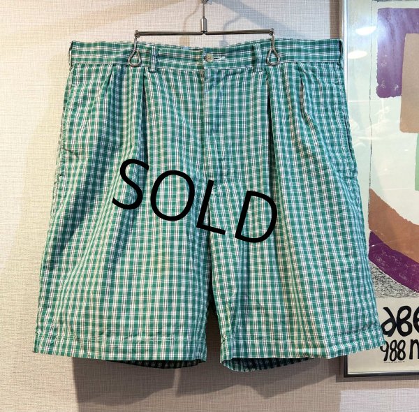 画像1: 【POLO RALPH LAUREN】オールドラルフローレン【TYLER SHORT】【緑×紺】チェック【２タック】【ショートパンツ】【短パン】【コットンショーツ】【W36】  (1)