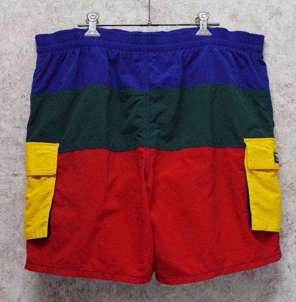 画像3: 【ビンテージ】【ＬＬビーン】【L.L.bean】【紺ｘ赤ｘ黄ｘ緑】クレイジーパターン【バギーズショーツ】【ナイロンショーツ】【Ｍ／Ｌ】  (3)