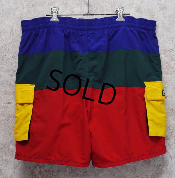 画像3: 【ビンテージ】【ＬＬビーン】【L.L.bean】【紺ｘ赤ｘ黄ｘ緑】クレイジーパターン【バギーズショーツ】【ナイロンショーツ】【Ｍ／Ｌ】  (3)