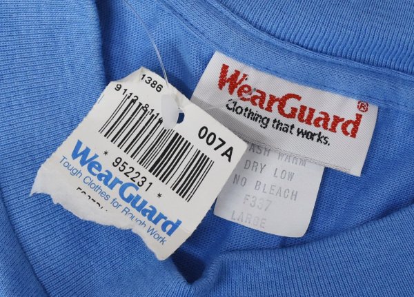 画像2:  デッドストック 90's【USA製】Wear Guard ウェアガード【ビンテージ】水色 胸ポケット 無地 【Tシャツ】【サイズＬ】  (2)