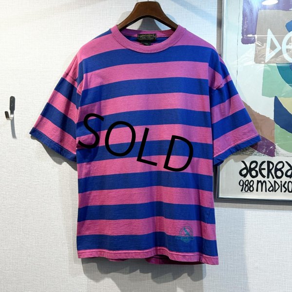 画像1: 〜90's USA製 ビンテージ【Eddie Bauer】【エディーバウアー】【青x赤ピンク】【ボーダー】【Tシャツ】【サイズL】  (1)