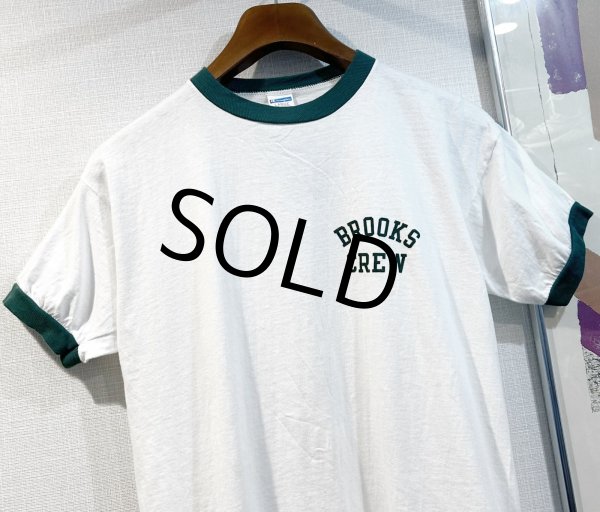 画像4: 【70's】【USA製】【ビンテージ】【チャンピオン】【Champion】【BROOKS CREW】染み込みプリント【白x緑】【リンガーTシャツ】【サイズL】  (4)