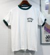 画像1: 【70's】【USA製】【ビンテージ】【チャンピオン】【Champion】【BROOKS CREW】染み込みプリント【白ｘ緑】【リンガーTシャツ】【サイズL】  (1)