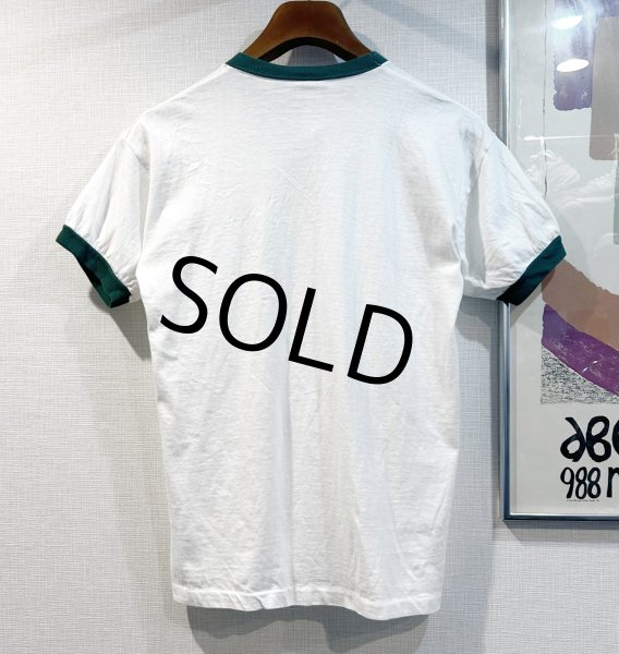 画像3: 【70's】【USA製】【ビンテージ】【チャンピオン】【Champion】【BROOKS CREW】染み込みプリント【白x緑】【リンガーTシャツ】【サイズL】  (3)