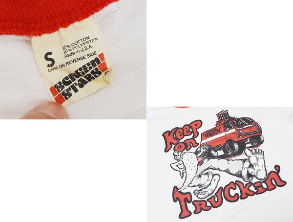 画像2: 80's【USA製】ビンテージ【SCREEN STARS】スクリーンスターズ【白×赤リンガー】【Keep on Truckin】リンガーT【Tシャツ】【サイズＳ】  (2)