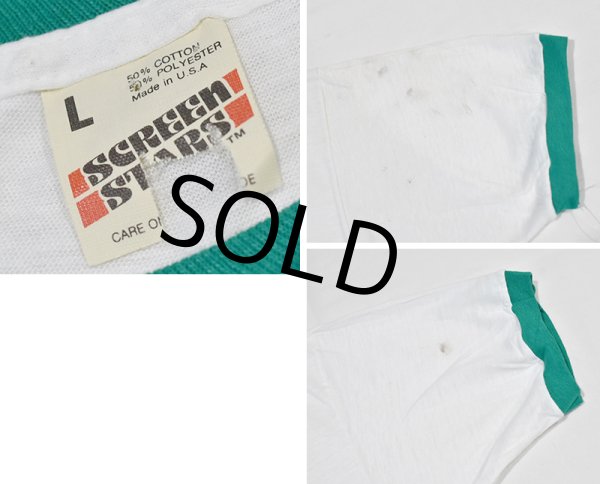 画像2:  デッドストック 【未使用】80's【USA製】スクリーンスターズ【ビンテージ】【NEW LENOX METHODIST】白ｘ緑【リンガーTシャツ】【サイズＬ】  (2)