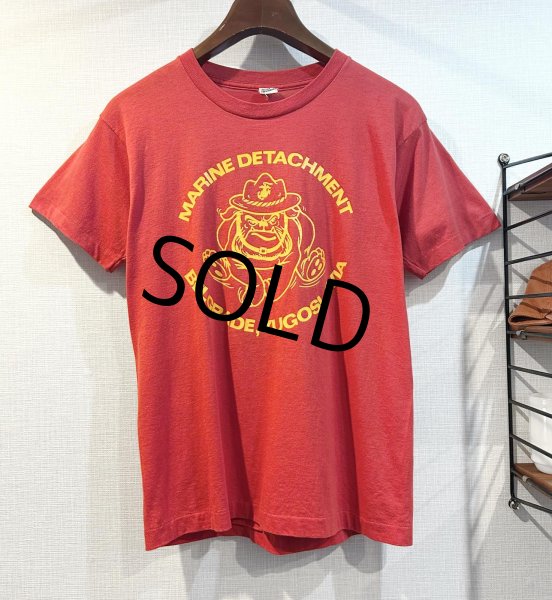 画像1: 80’s【USA製】ビンテージ【スクリーンスターズ】【USMC】【ブルドッグ】【赤】Tシャツ【サイズL】  (1)