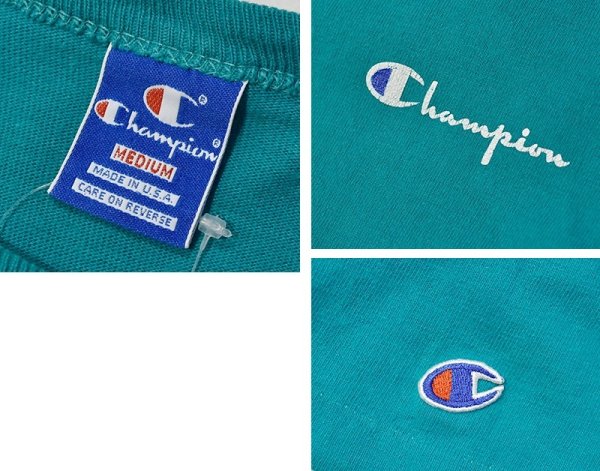 画像2: 【〜90's】【USA製】【ビンテージ】【チャンピオン】【Champion】胸ロゴプリント【エメラルド】【Tシャツ】【サイズM】  (2)