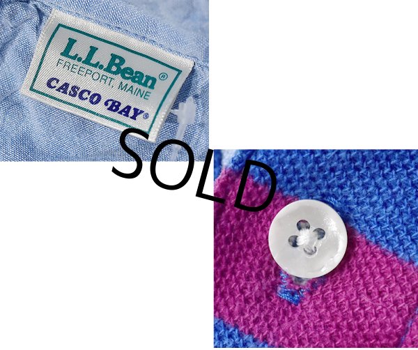 画像2: ~90's【ビンテージ】【L.L.Bean】【L.L.ビーン】カスコベイ【青×紫】【ボーダー】【ポロシャツ】L程度  (2)