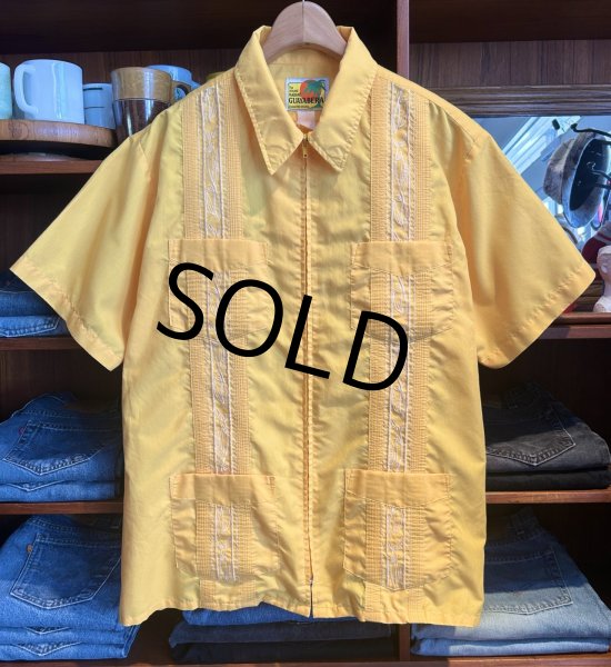 画像1: 【90’s】ビンテージ【GUAYABERA】グァジャベーラ 黄色【キューバシャツ】半袖開襟シャツ【XL程度】   (1)