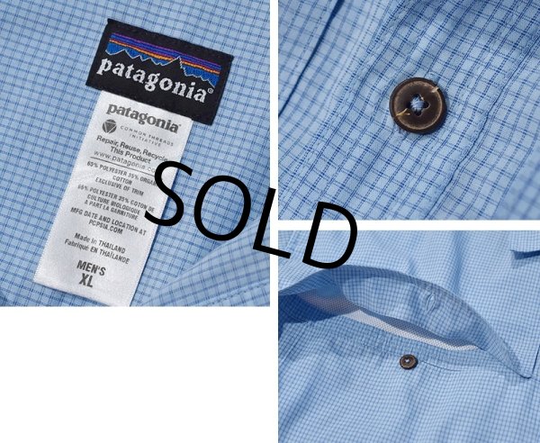 画像2: ビンテージ【パタゴニア】patagonia【水色】チェック ポリコットン 半袖シャツ【サイズXL】  (2)