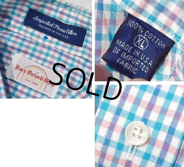 画像2: USA製【ビンテージ】JIM's Oxford shop【水色】【チェック】【コットン】半袖【ボタンダウンシャツ】【サイズXL】   (2)