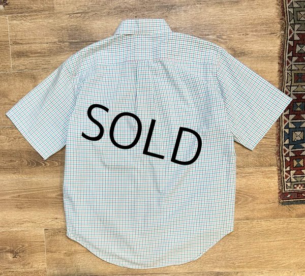画像3: USA製【ビンテージ】JIM's Oxford shop【水色】【チェック】【コットン】半袖【ボタンダウンシャツ】【サイズXL】   (3)