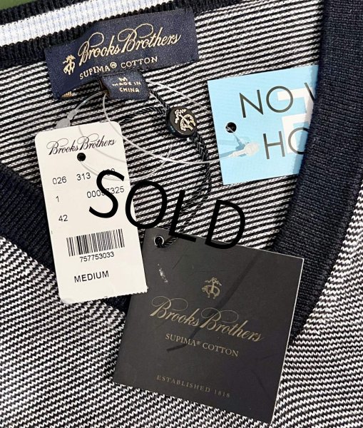画像2: デッドストック【未使用品】【ビンテージ】【Brooks Brothers】【ブルックスブラザーズ】【紺×白ボーダー】【Vネックセーター】サイズＭ  (2)