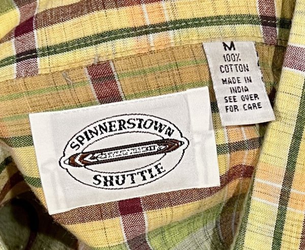 画像3: 90's~【インド製】【SPINNERSTOWN SHUTTLE】【黄色チェック】【半袖シャツ】【BDシャツ】【サイズM】  (3)