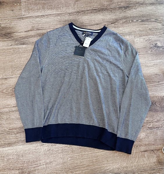 画像1: デッドストック【未使用品】【ビンテージ】【Brooks Brothers】【ブルックスブラザーズ】【紺×白ボーダー】【Vネックセーター】サイズＭ  (1)