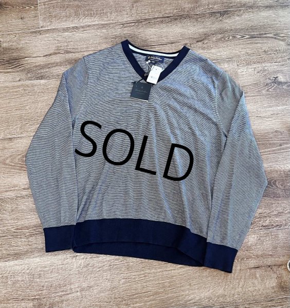 画像1: デッドストック【未使用品】【ビンテージ】【Brooks Brothers】【ブルックスブラザーズ】【紺×白ボーダー】【Vネックセーター】サイズＭ  (1)