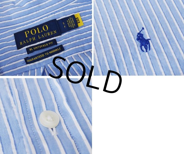 画像2: ビンテージ 【POLO RALPH LAUREN】【ラルフローレン】【RL UNTUCKED FIT】【青×白】ストライプ【シアサッカー】半袖シャツ 【サイズS】   (2)