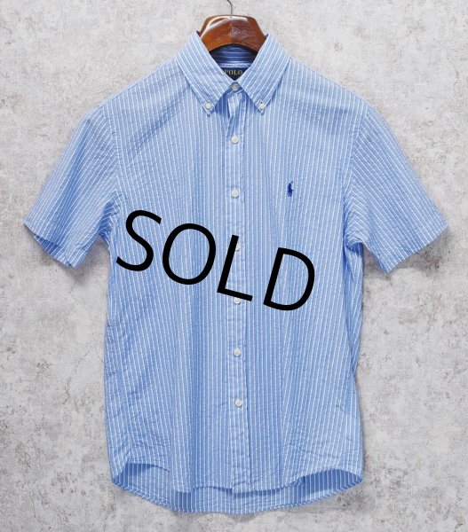 画像1: ビンテージ 【POLO RALPH LAUREN】【ラルフローレン】【RL UNTUCKED FIT】【青×白】ストライプ【シアサッカー】半袖シャツ 【サイズS】   (1)