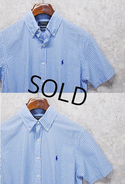 画像3: ビンテージ 【POLO RALPH LAUREN】【ラルフローレン】【RL UNTUCKED FIT】【青×白】ストライプ【シアサッカー】半袖シャツ 【サイズS】   (3)