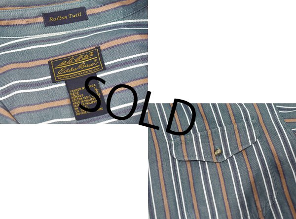 画像2: ~90’s【ビンテージ】【エディーバウアー】【Rufton Twill】【緑×エンジ×紺×白】ストライプ【長袖シャツ】【コットンシャツ】【サイズL】  (2)